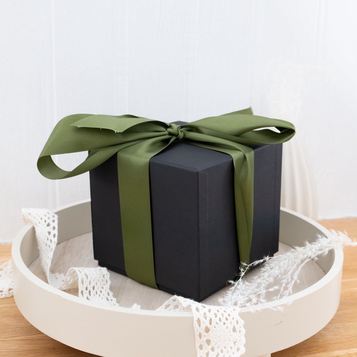 Black Gift Box with Green Ribbon