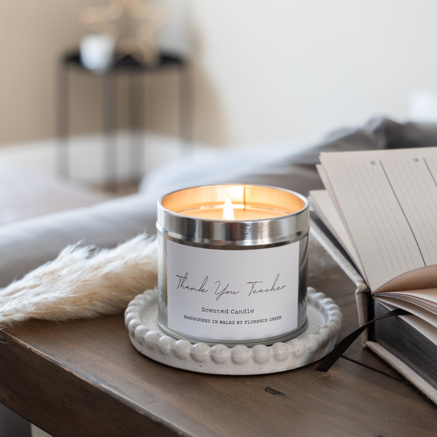 Thank You Teacher soy wax candle gift in reusable tin - luxury end of term teacher appreciation gift
