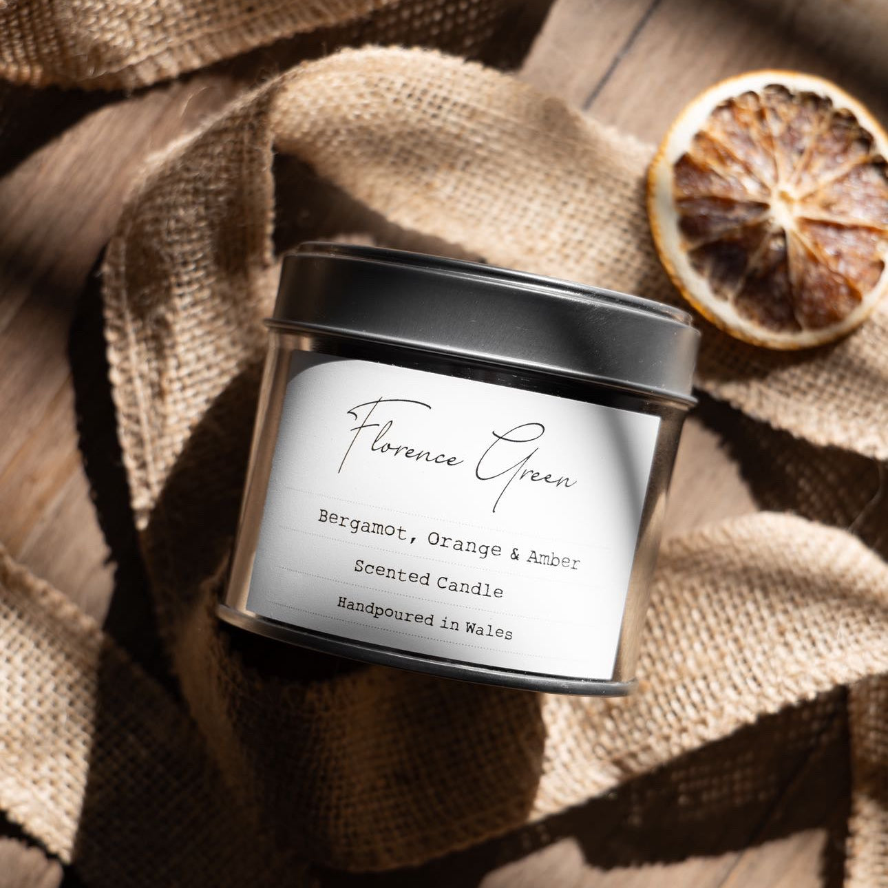 Bergamot orange & Amber Scented Tin Candle