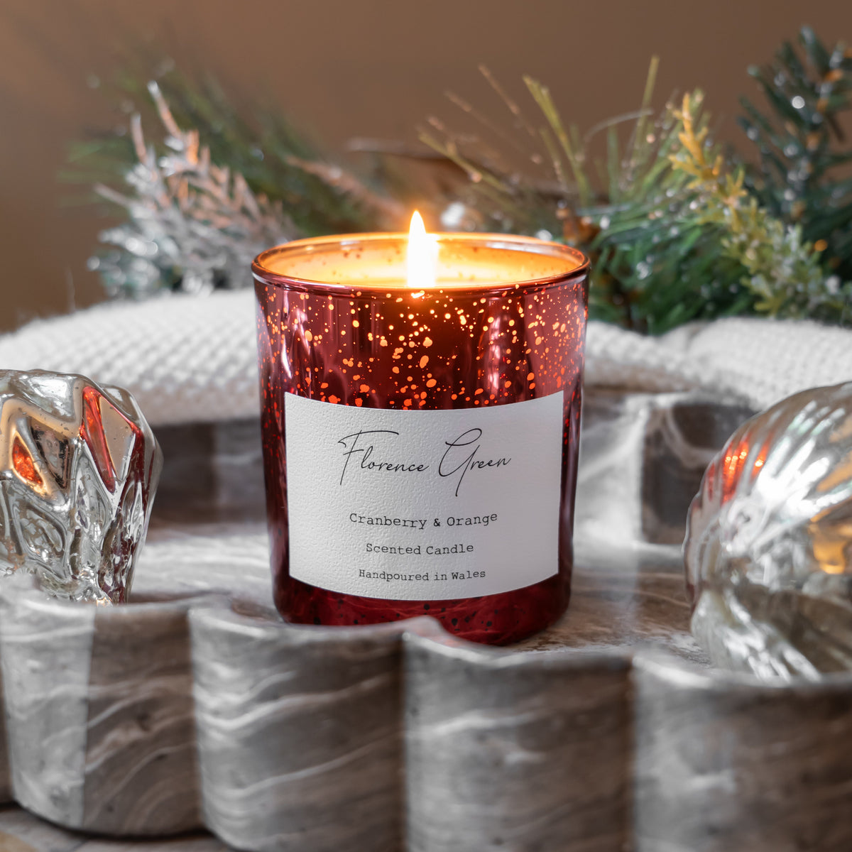 Florence Green Cranberry & Orange Red Electroplated candle and gift box