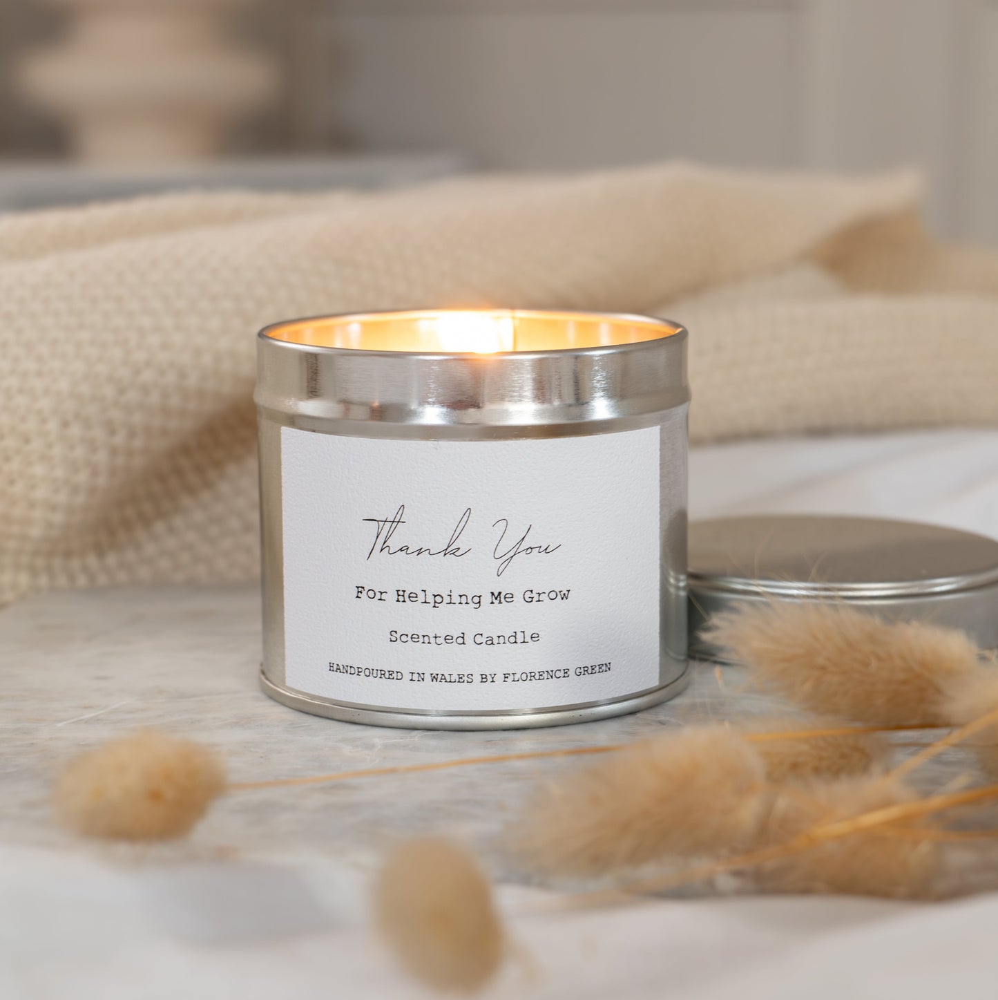 Thank You for helping me grow soy wax candle gift in reusable tin - luxury end of term teacher appreciation gift